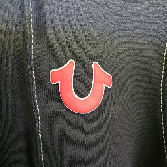 True Religion Hoodie Black Full Zip World Tour Red Logo Mens Medium M - Picture 6 of 14
